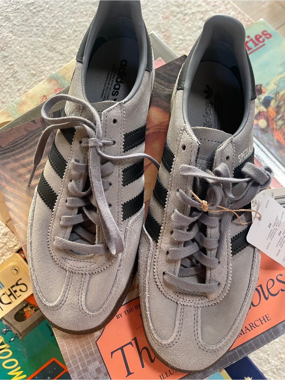 adidas Women’s Gray Suede Sneakers with Black Stripes